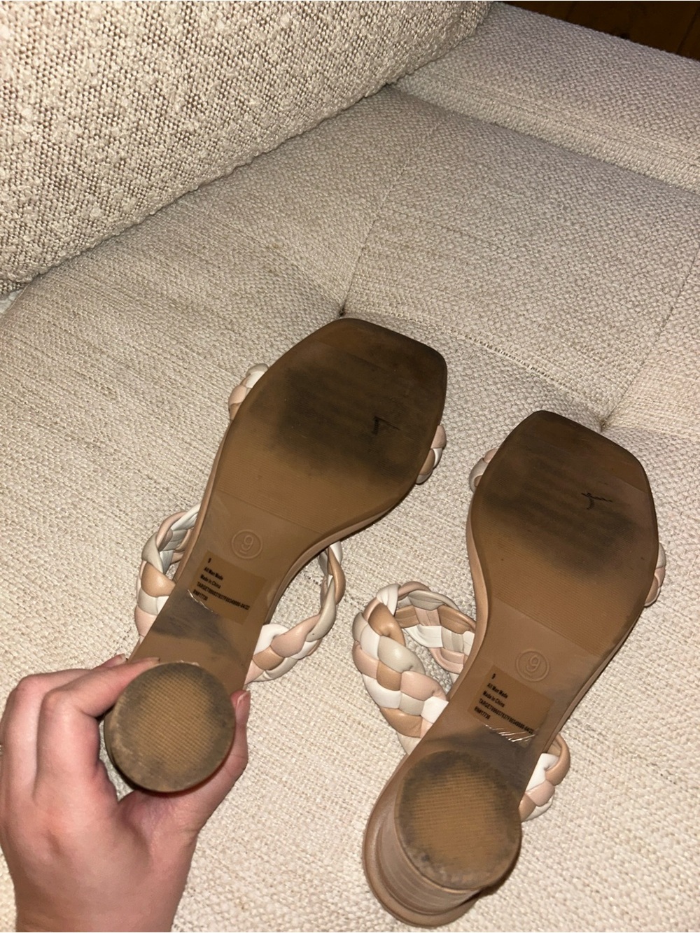 A New Day Tan and White Braided Block Heel Sandals - Picture 5 of 5